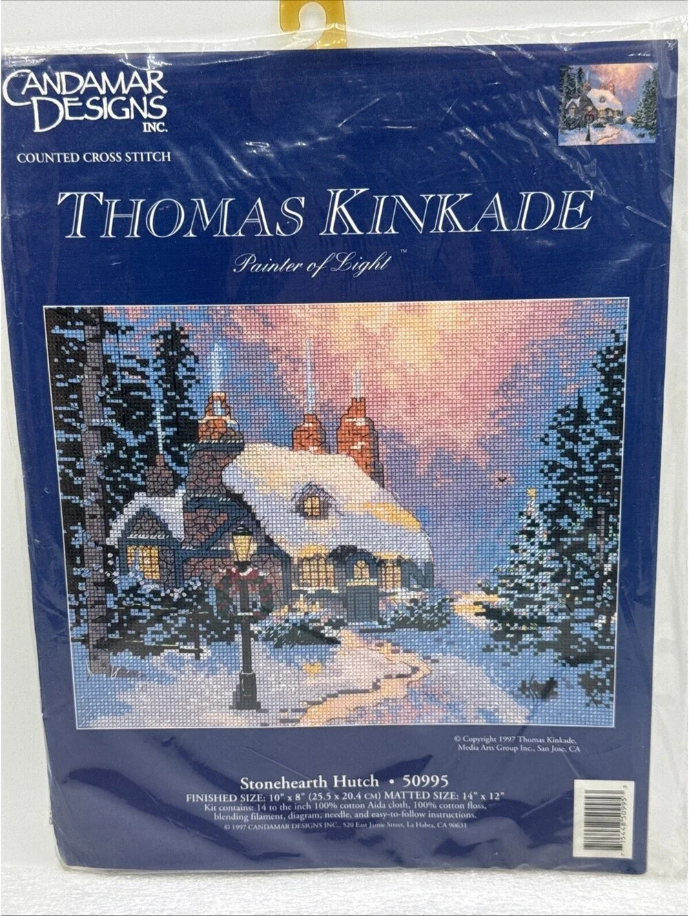 Candamar THOMAS KINKADE 1997 Christmas Cross Stitch Kit STONEHEARTH HUTCH 50995